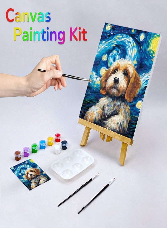 فوتشيك مجموعة رسم قماشية جاهزة من VOCHIC للرسم للكبار، لوازم حفلات الرسم والرشفة، لوحة قماشية مقاس 8x10 بوصة، مجموعة فنية لجرو وسماء مرصعة بالنجوم - Image 2