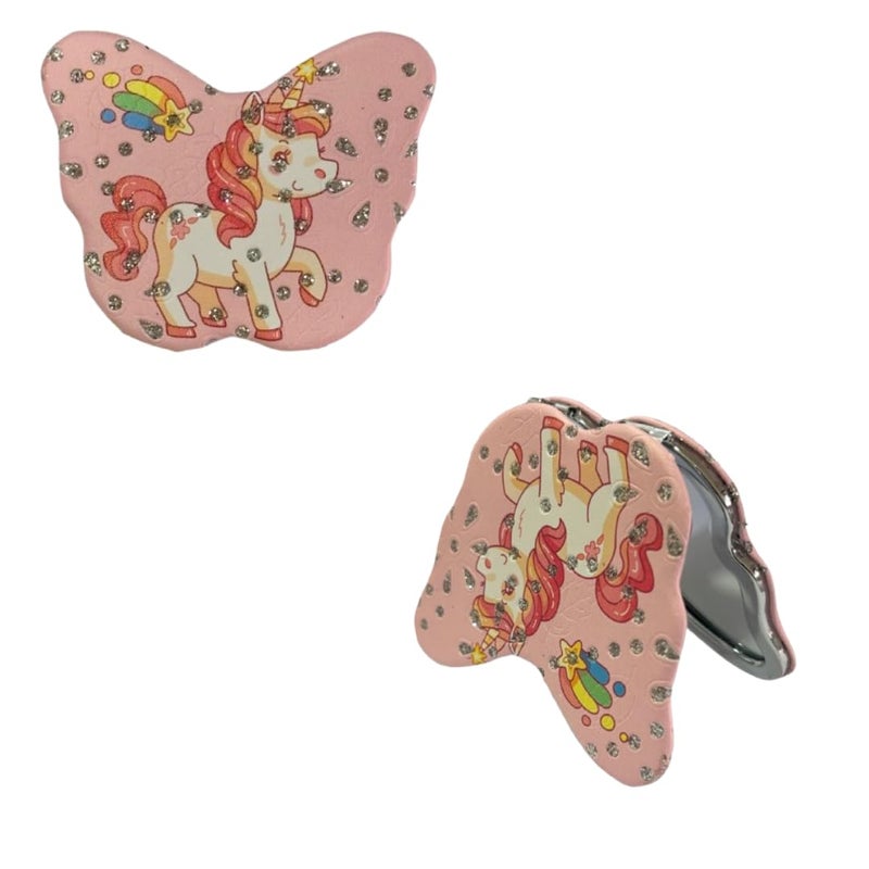 Portable Cute Compact Butterfly Design Metal and Glass Mirror with Stones 2x1 Magnification for Makeup and Bags for Women - Image 2