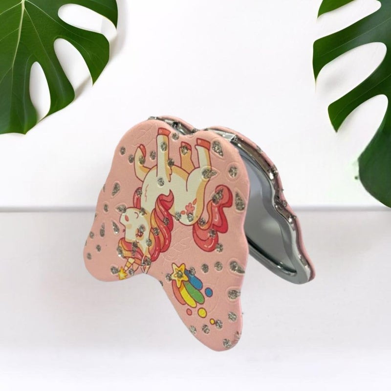 Portable Cute Compact Butterfly Design Metal and Glass Mirror with Stones 2x1 Magnification for Makeup and Bags for Women - Image 1