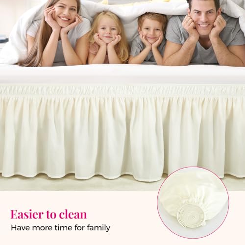 RIMELA Cream Bed Skirt Queen Size 15 Inch Drop, Elastic Bed Skirting for Bed Base and Frame, Bedding Dust Ruffle Easy to Install, Lightweight Wrap Around Adjustable Bedskirt - Image 5
