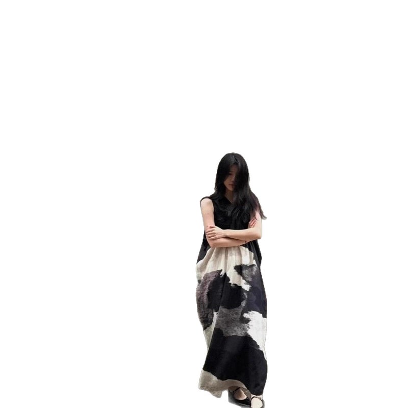 Women's Ink Painting Print Sleeveless Dress 2026 Summer - Image 5