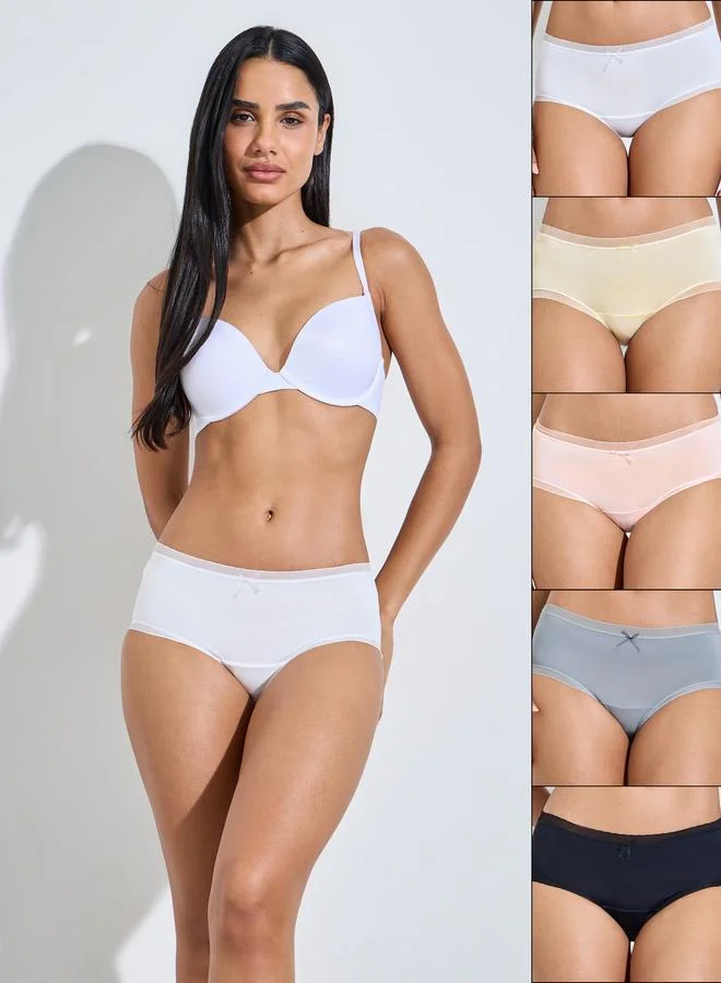 Pack Of 5 - Multi-Color Solid Bow Detail Midi Briefs