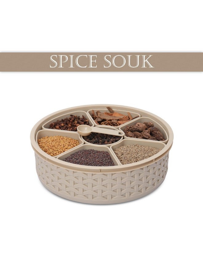 JAYPEE PLUS منظم مطبخ دائري محكم الإغلاق بسبع حجرات من جايبي بلس سبايس سوق بنمط محبوك | صندوق توابل | جرة توابل مع ملعقة للمطبخ، بيج - Image 2
