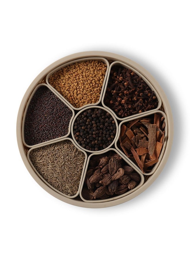 JAYPEE PLUS منظم مطبخ دائري محكم الإغلاق بسبع حجرات من جايبي بلس سبايس سوق بنمط محبوك | صندوق توابل | جرة توابل مع ملعقة للمطبخ، بيج - Image 1