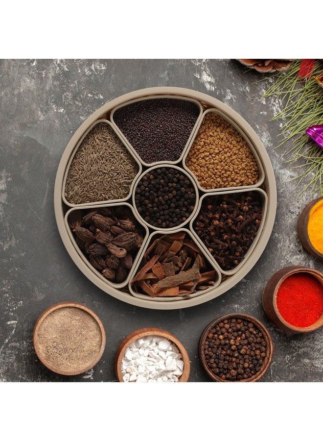 JAYPEE PLUS منظم مطبخ دائري محكم الإغلاق بسبع حجرات من جايبي بلس سبايس سوق بنمط محبوك | صندوق توابل | جرة توابل مع ملعقة للمطبخ، بيج - Image 3