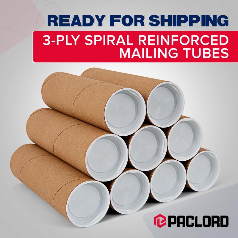 Paclord 4"" X 12"" Reinforced Kraft Paper Mailing Tube  Pack Of 1 Tube With 2 Caps - Secure Usps Approved Poster Tube - Cardboard Tube For Shipping And Storing Posters  Prints  Artwork  Or Documents - Image 3