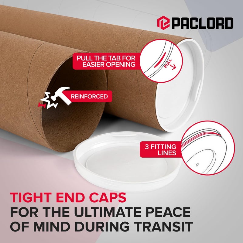 Paclord 4"" X 12"" Reinforced Kraft Paper Mailing Tube  Pack Of 1 Tube With 2 Caps - Secure Usps Approved Poster Tube - Cardboard Tube For Shipping And Storing Posters  Prints  Artwork  Or Documents - Image 5
