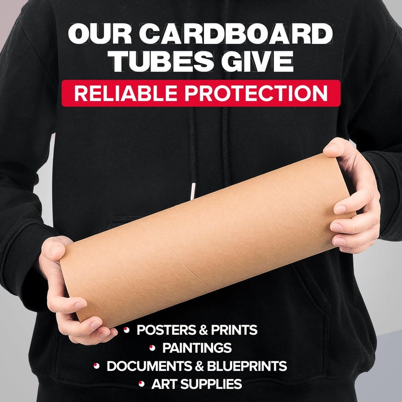 Paclord 4"" X 12"" Reinforced Kraft Paper Mailing Tube  Pack Of 1 Tube With 2 Caps - Secure Usps Approved Poster Tube - Cardboard Tube For Shipping And Storing Posters  Prints  Artwork  Or Documents - Image 4
