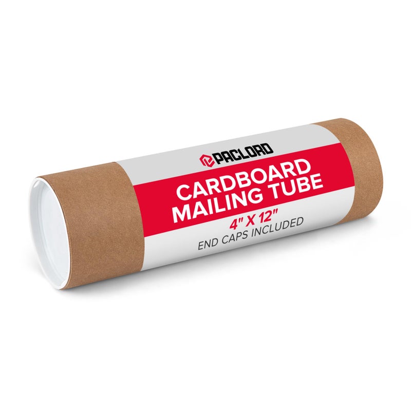 Paclord 4"" X 12"" Reinforced Kraft Paper Mailing Tube  Pack Of 1 Tube With 2 Caps - Secure Usps Approved Poster Tube - Cardboard Tube For Shipping And Storing Posters  Prints  Artwork  Or Documents - Image 1