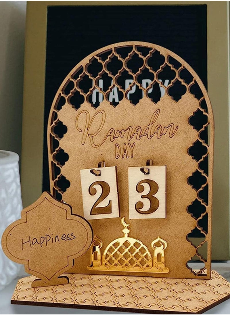 Mordely - Ramadan Advent Calendar 30 Days Eid Countdown, Eid Mubarak Wooden Countdown Calendar Advent Calendar, Reusable Wall Decor Plaque Home Ideas Ornaments Kids Gifts - Image 1