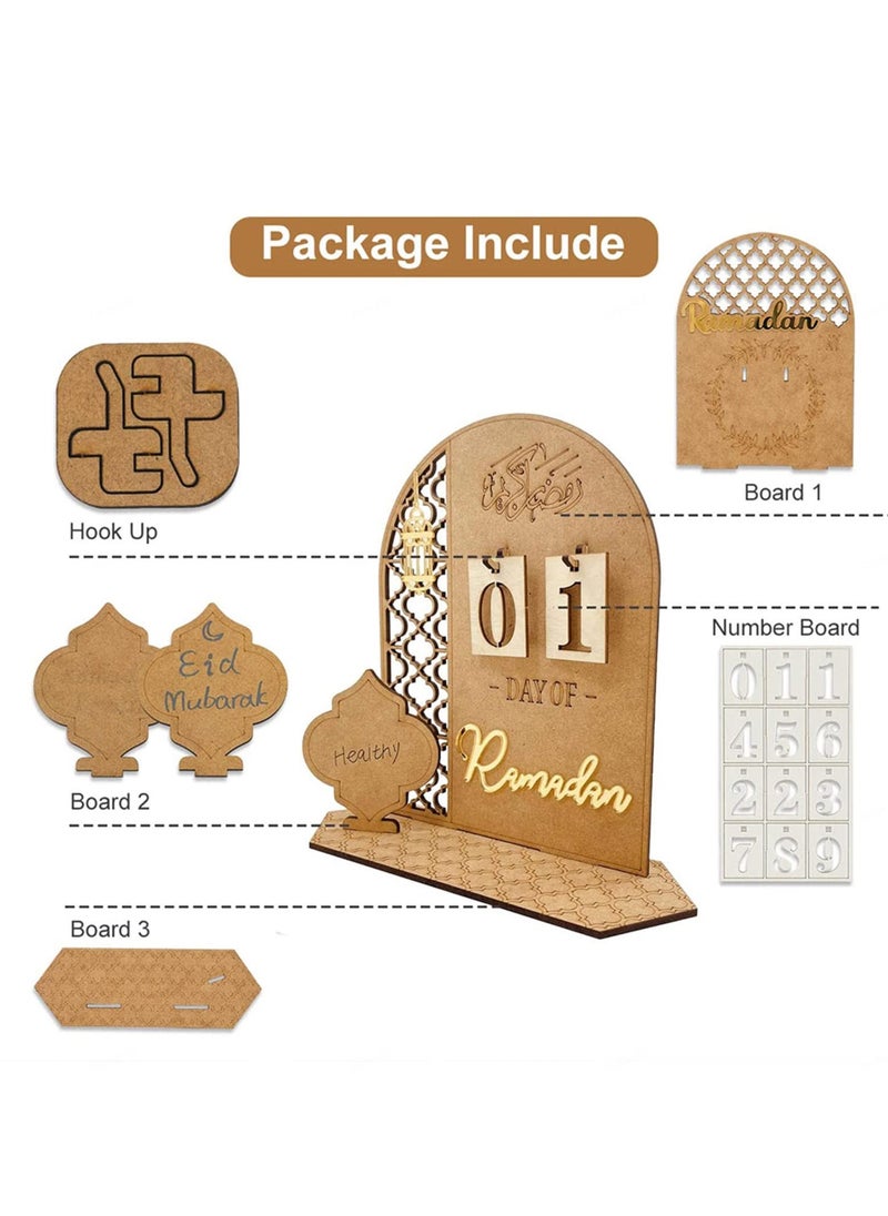 Mordely - Ramadan Advent Calendar 30 Days Eid Countdown, Eid Mubarak Wooden Countdown Calendar Advent Calendar, Reusable Wall Decor Plaque Home Ideas Ornaments Kids Gifts - Image 1