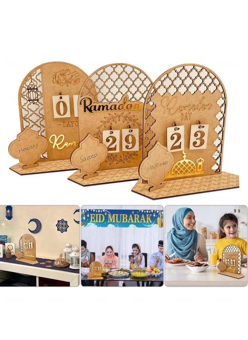 Mordely - Ramadan Advent Calendar 30 Days Eid Countdown, Eid Mubarak Wooden Countdown Calendar Advent Calendar, Reusable Wall Decor Plaque Home Ideas Ornaments Kids Gifts - Image 1