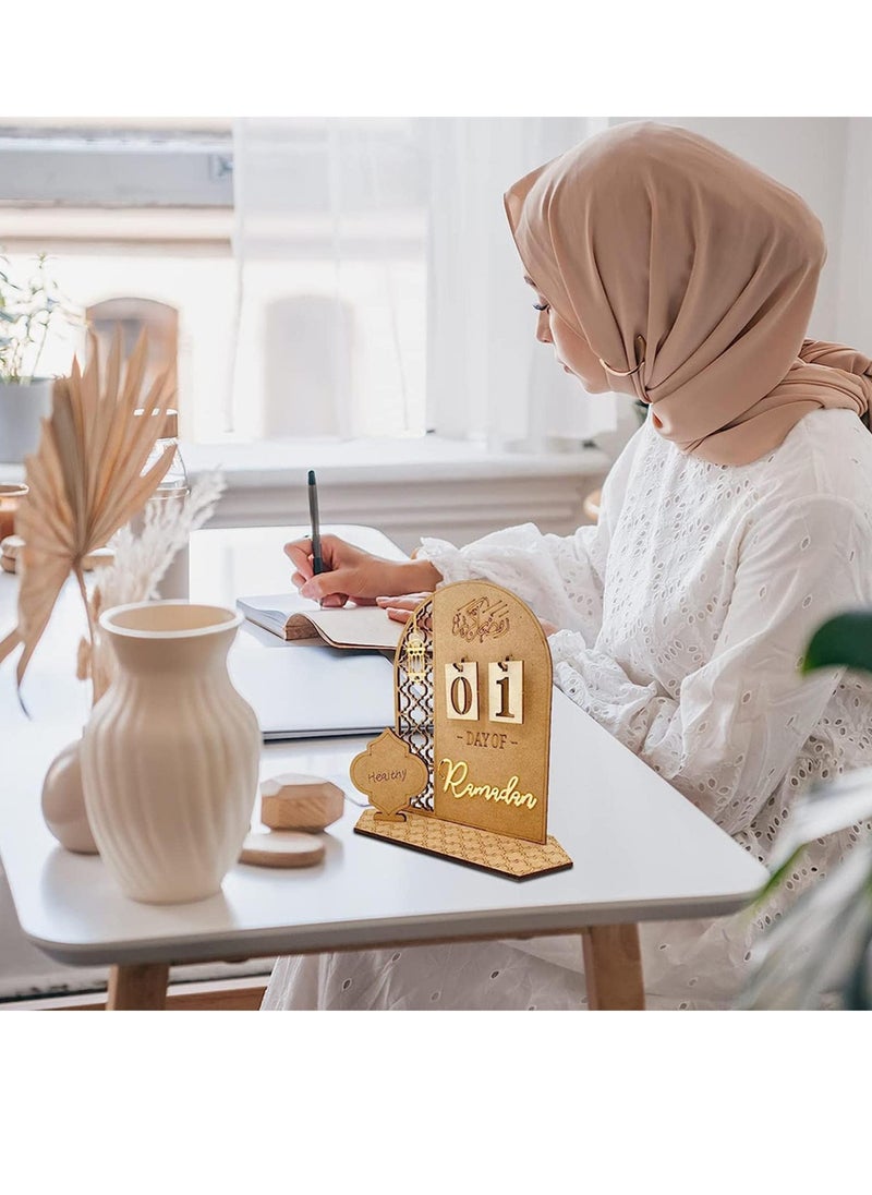 Mordely - Ramadan Advent Calendar 30 Days Eid Countdown, Eid Mubarak Wooden Countdown Calendar Advent Calendar, Reusable Wall Decor Plaque Home Ideas Ornaments Kids Gifts - Image 1