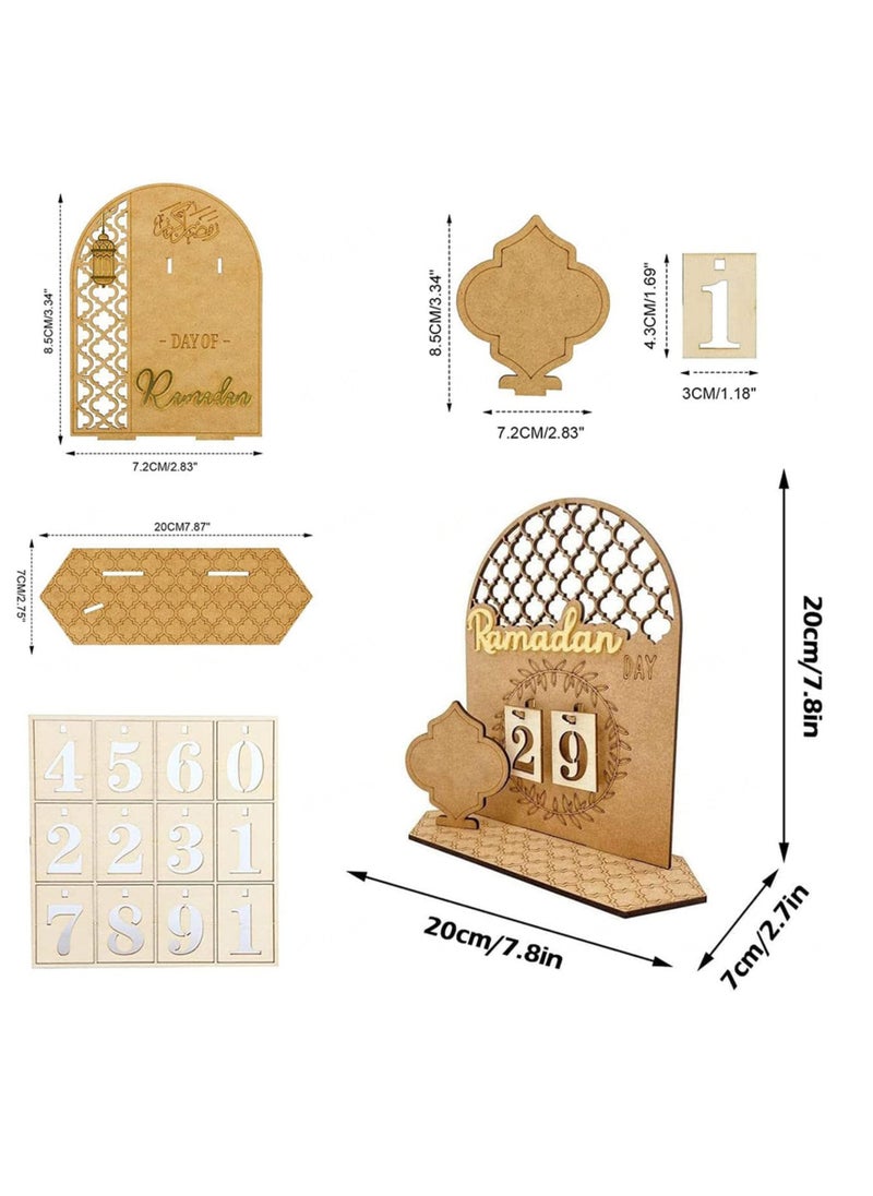 Mordely - Ramadan Advent Calendar 30 Days Eid Countdown, Eid Mubarak Wooden Countdown Calendar Advent Calendar, Reusable Wall Decor Plaque Home Ideas Ornaments Kids Gifts - Image 1