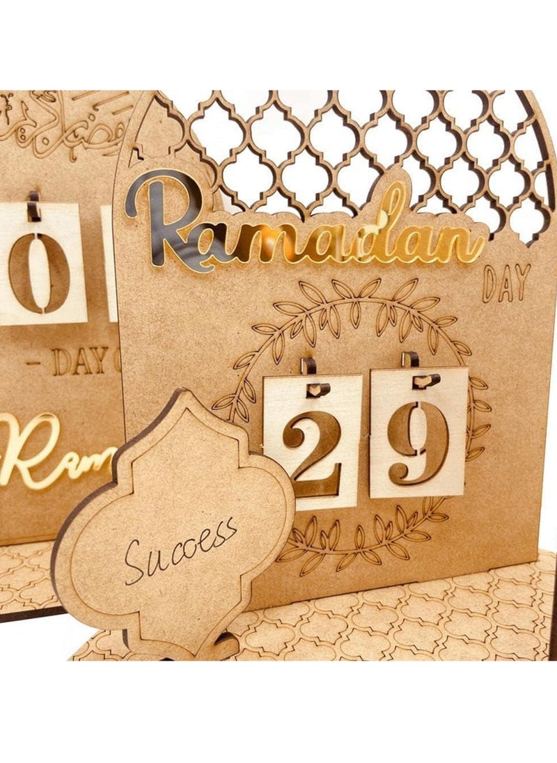 Mordely - Ramadan Advent Calendar 30 Days Eid Countdown, Eid Mubarak Wooden Countdown Calendar Advent Calendar, Reusable Wall Decor Plaque Home Ideas Ornaments Kids Gifts - Image 1