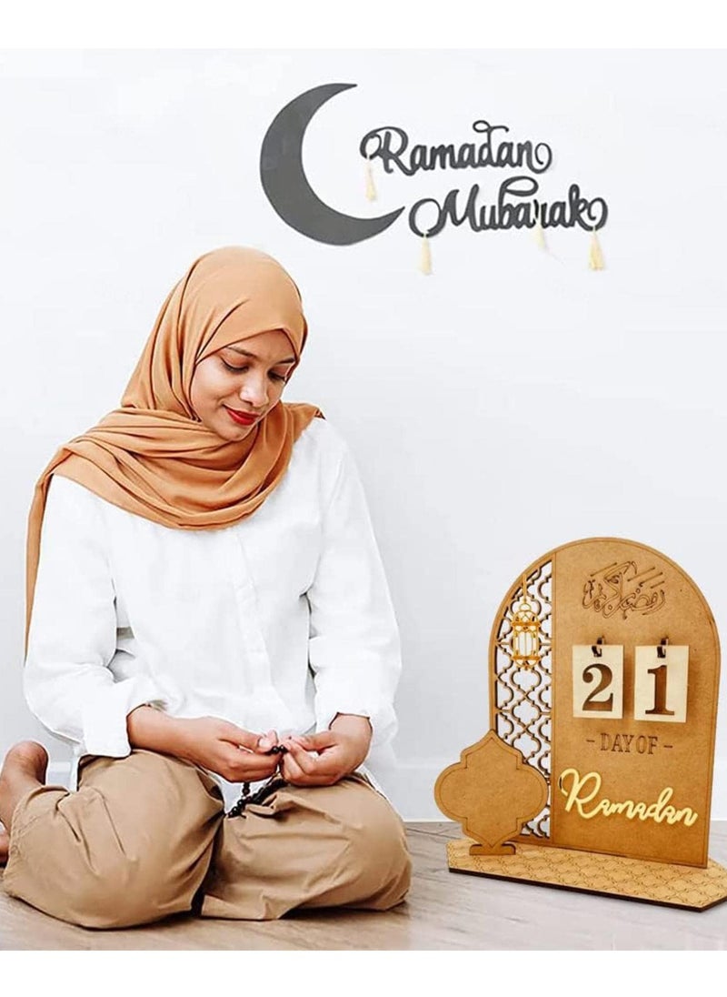 Mordely - Ramadan Advent Calendar 30 Days Eid Countdown, Eid Mubarak Wooden Countdown Calendar Advent Calendar, Reusable Wall Decor Plaque Home Ideas Ornaments Kids Gifts - Image 1