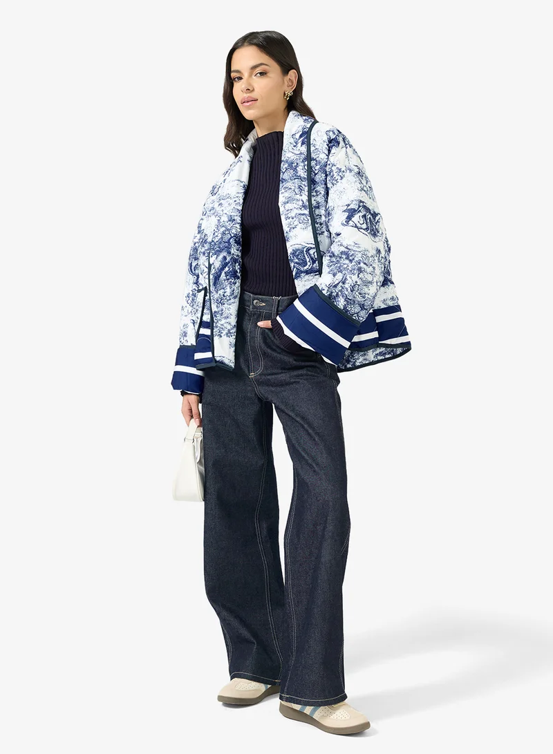 Ginger  Floral Patchwork Quilted Lapel Collar Jacket for Women | Best Price UAE