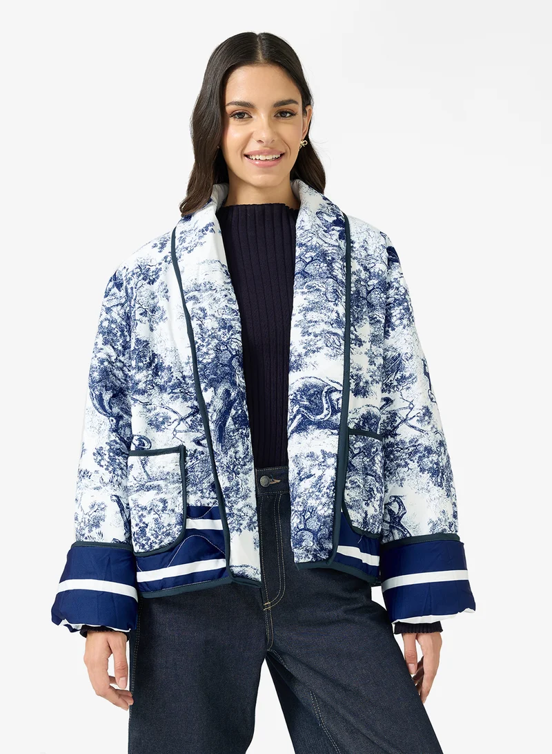 Ginger Floral Patchwork Quilted Lapel Collar Jacket