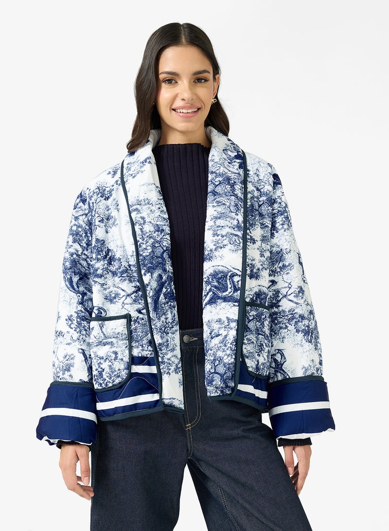 Ginger Floral Patchwork Quilted Lapel Collar Jacket - Image 1