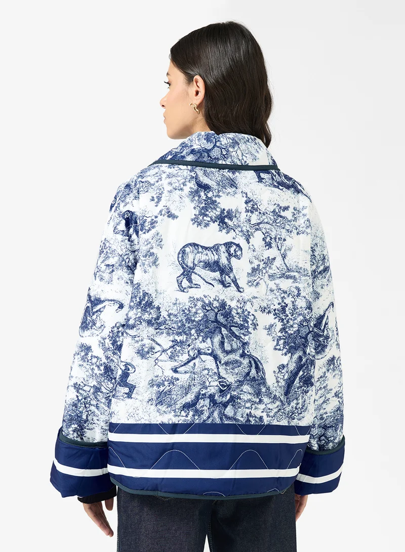 Ginger Floral Patchwork Quilted Lapel Collar Jacket
