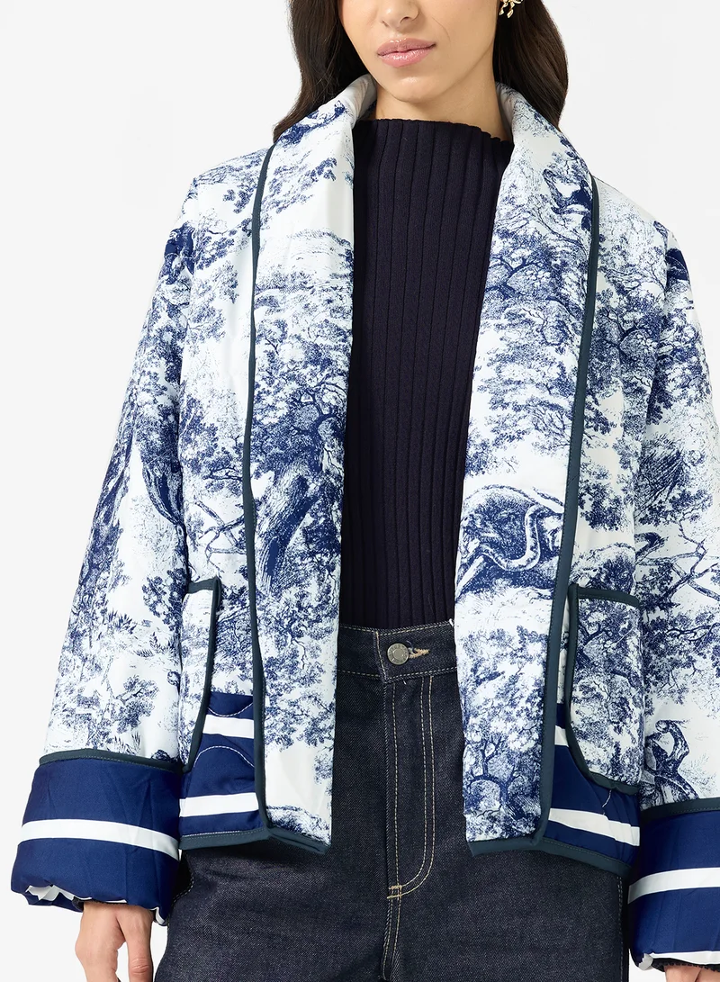 Ginger  Floral Patchwork Quilted Lapel Collar Jacket for Women | Best Price UAE