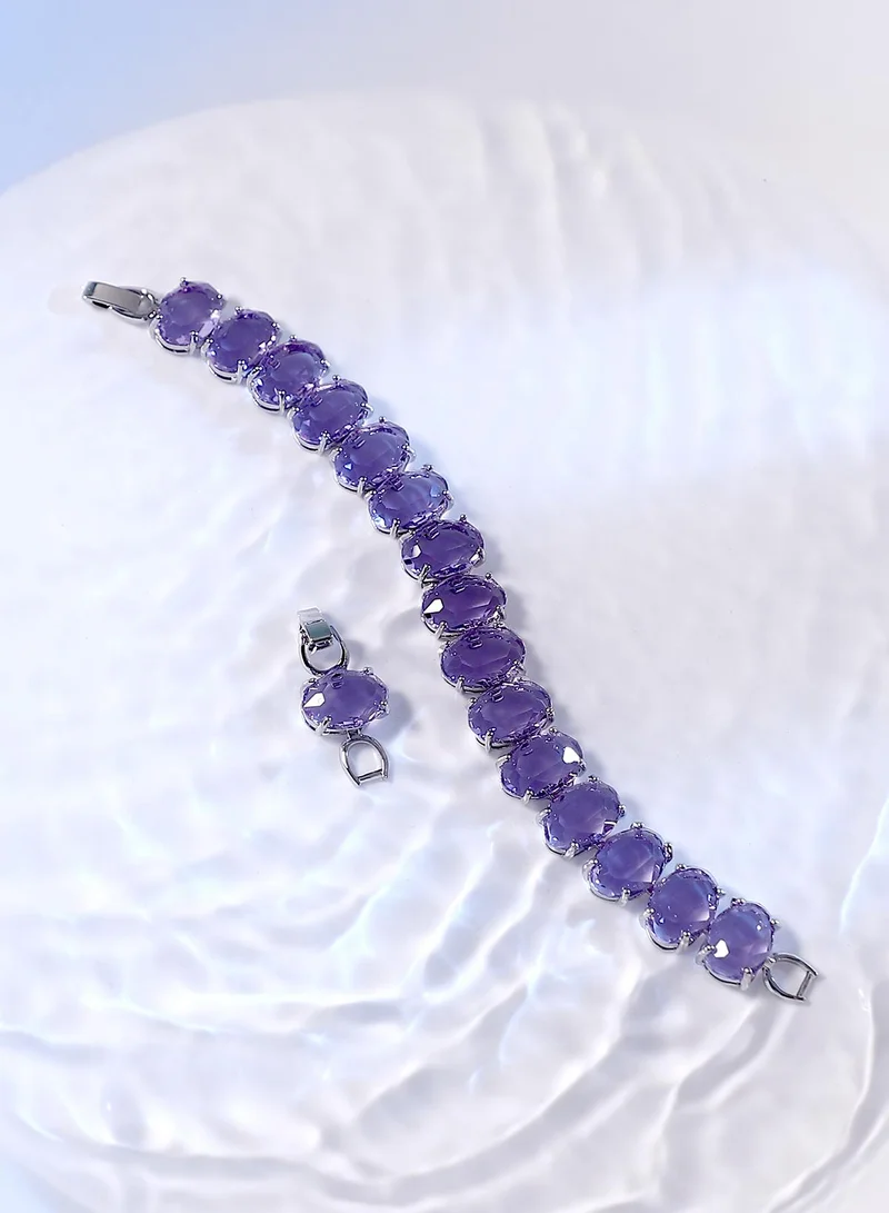 SOHI SOHI Women's The Crystal-Ovoid Tennis Bracelet For Party Wear | Lavender Colour | Alloy Material | Foldover Closure | Artificial Stone Bracelet | Tennis Bracelet For Women & Girls