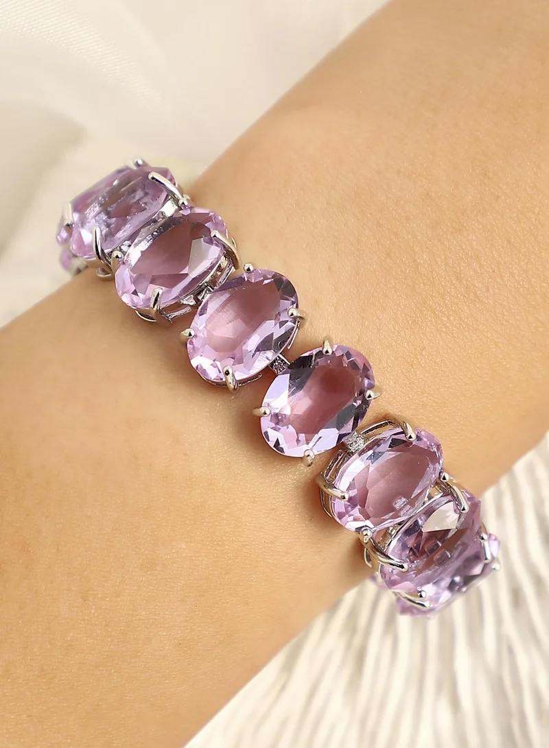 SOHI SOHI Women's The Crystal-Ovoid Tennis Bracelet For Party Wear | Lavender Colour | Alloy Material | Foldover Closure | Artificial Stone Bracelet | Tennis Bracelet For Women & Girls