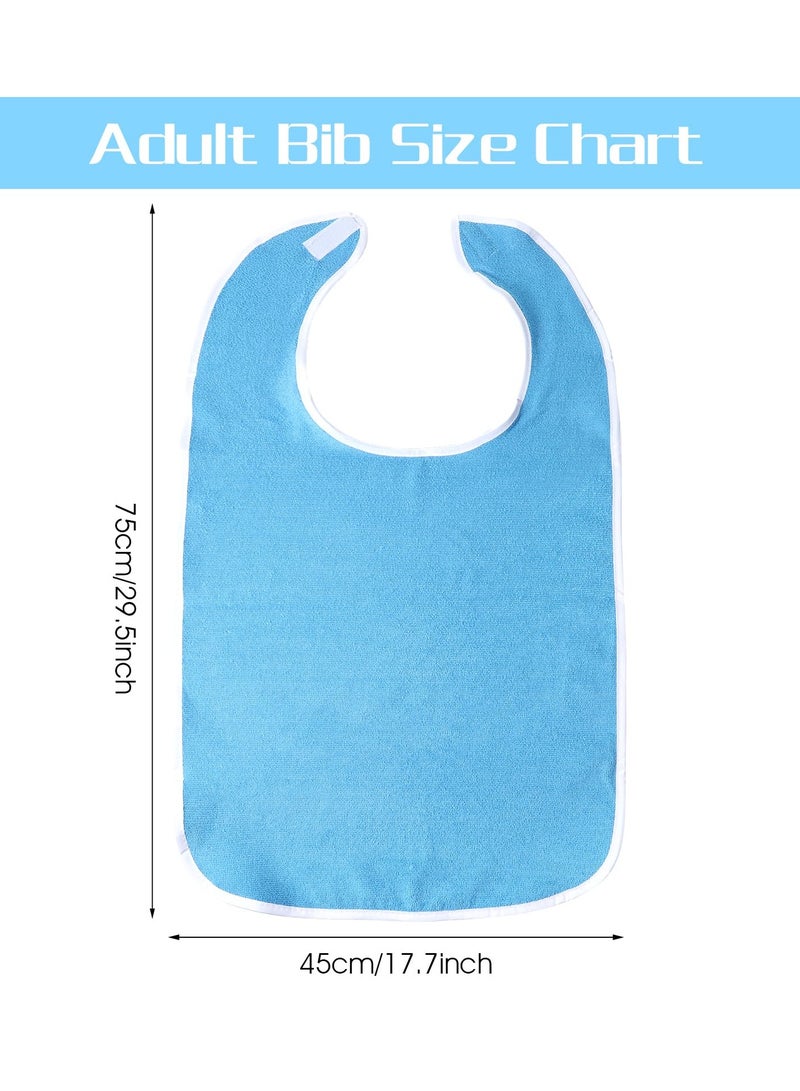 2 Pack Adult Bibs for Eating Women Men Unisex Bibs for Adults Reusable Terry Cloth Adult Bibs for Elderly Waterproof Clothing Protectors for Senior Citizens Adjustable Machine Washable Blue - Image 2