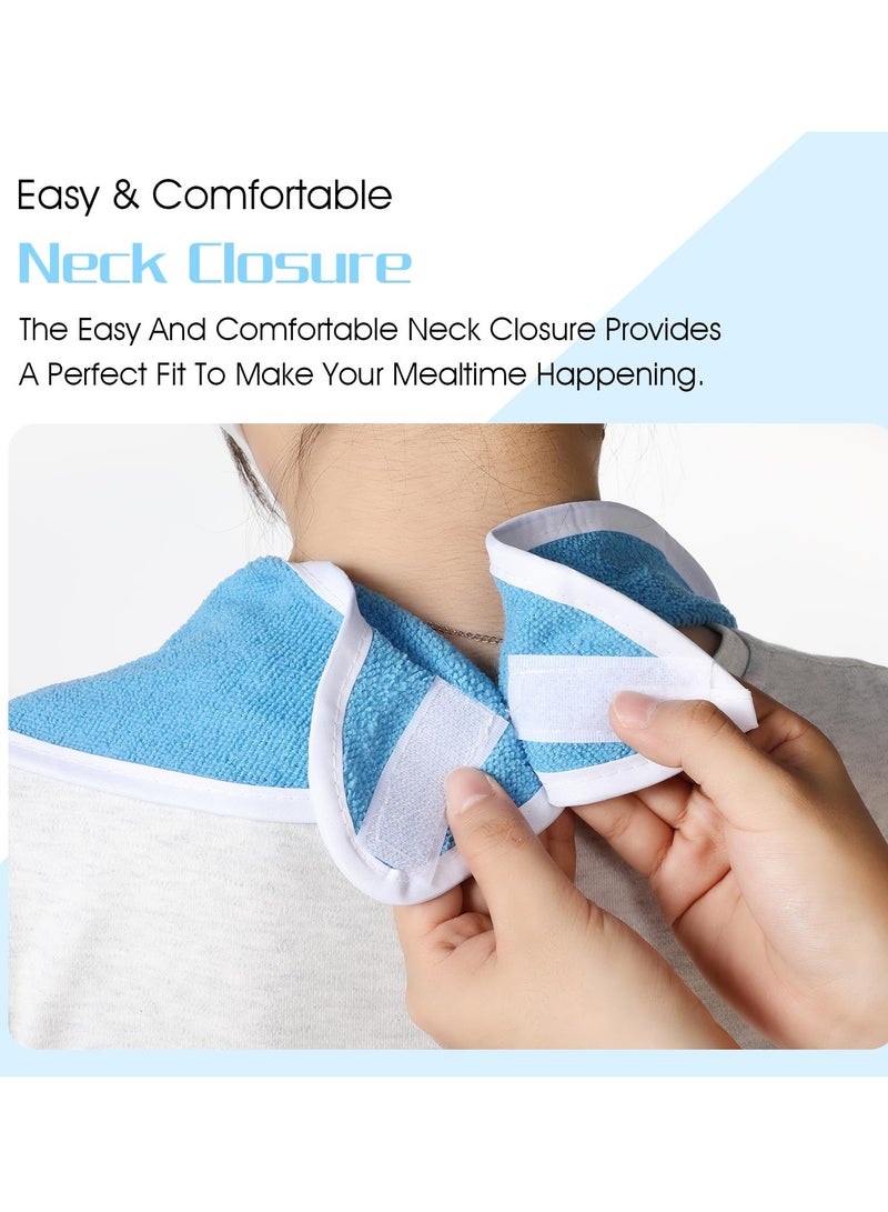 2 Pack Adult Bibs for Eating Women Men Unisex Bibs for Adults Reusable Terry Cloth Adult Bibs for Elderly Waterproof Clothing Protectors for Senior Citizens Adjustable Machine Washable Blue - Image 3