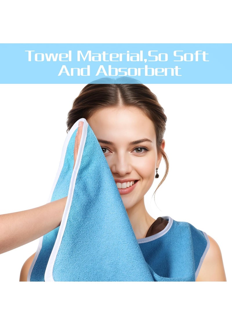 2 Pack Adult Bibs for Eating Women Men Unisex Bibs for Adults Reusable Terry Cloth Adult Bibs for Elderly Waterproof Clothing Protectors for Senior Citizens Adjustable Machine Washable Blue - Image 5