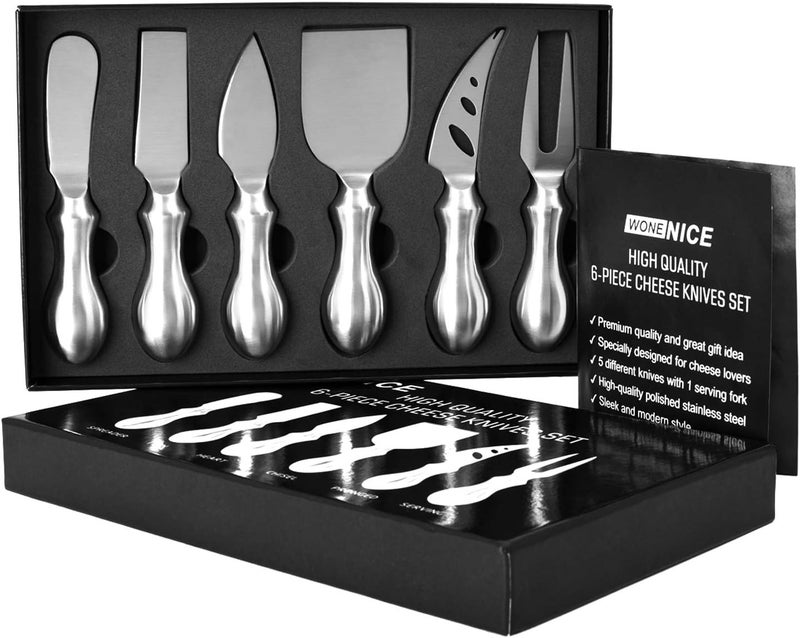 WoneNice Cheese Knife Set, 6-Piece Stainless Steel Knives for Charcuterie, Gift Ready - Image 1