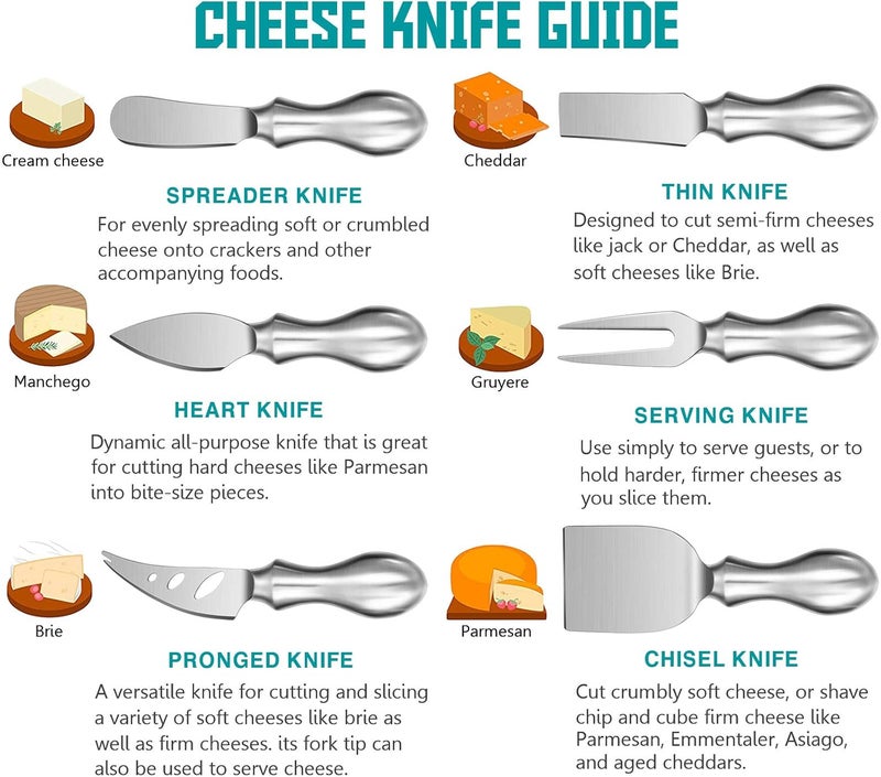 WoneNice Cheese Knife Set, 6-Piece Stainless Steel Knives for Charcuterie, Gift Ready - Image 3