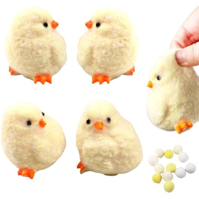 QOUXZ Handmade Chicken Cquishy ToysCute Ultra Soft Chick Squeeze Fidget Toys for Stress Relief Kawaii Sticky Squishies AnimalsToys for Adults Kids,Sensory Toys Used for Decorative Easter Egg (4Pack) - Image 1