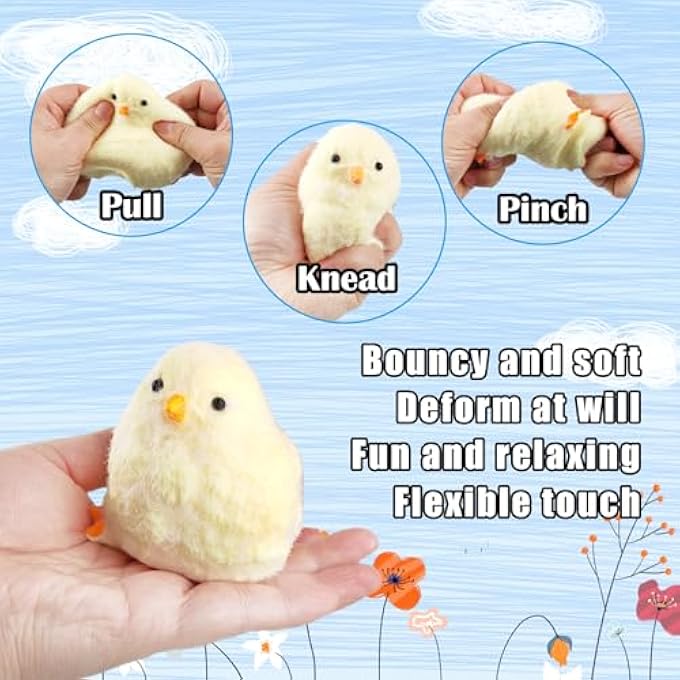 QOUXZ Handmade Chicken Cquishy ToysCute Ultra Soft Chick Squeeze Fidget Toys for Stress Relief Kawaii Sticky Squishies AnimalsToys for Adults Kids,Sensory Toys Used for Decorative Easter Egg (4Pack) - Image 3
