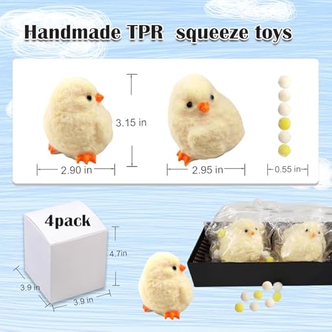 QOUXZ Handmade Chicken Cquishy ToysCute Ultra Soft Chick Squeeze Fidget Toys for Stress Relief Kawaii Sticky Squishies AnimalsToys for Adults Kids,Sensory Toys Used for Decorative Easter Egg (4Pack) - Image 2