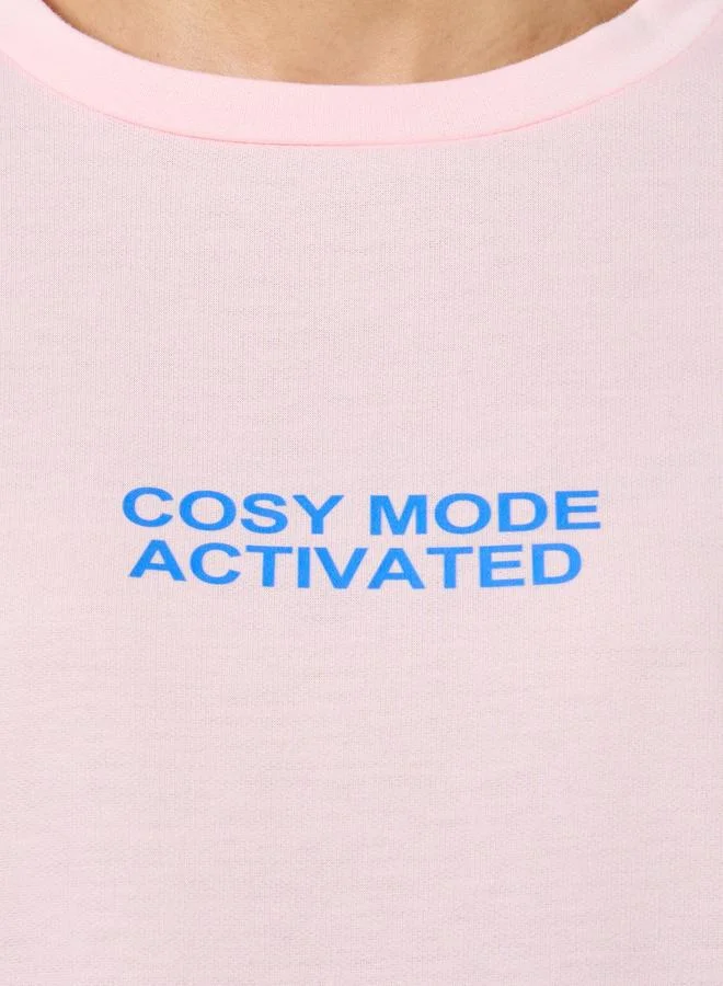 Styli Styli Cosy Mode Slogan T-Shirt and Check Pyjama Set