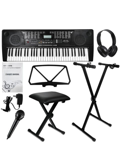 61 Key Keyboard Piano for Beginners LCD Display MK825 Eletronic Keyboard Lighting Digital Piano Keyboard with Sheet Music Stand, Power Supply,Keyboard Stand, Piano Bench, Headphone, Microphone (Keyboard Piano Full Set for Beginner)
