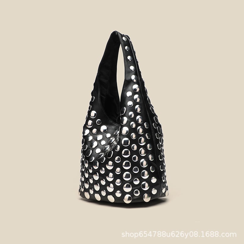 Fashion Tote Bag Casual Cool Cool Dot Rivet Underarm Portable Bucket Women'S Bag - Image 3