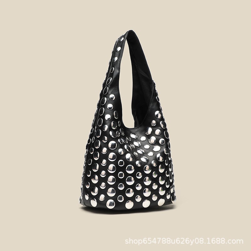 Fashion Tote Bag Casual Cool Cool Dot Rivet Underarm Portable Bucket Women'S Bag - Image 4