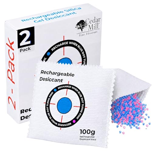 Cedar Mill Fine Firearms Cedar Mill Rechargeable Desiccant Packs for Storage LeakProof Gun Safe Moisture Absorber for Firearm Cases Cabinets Cars Color Indicating Silica Packets for Moisture Control 100 gr 2Pack - Image 1