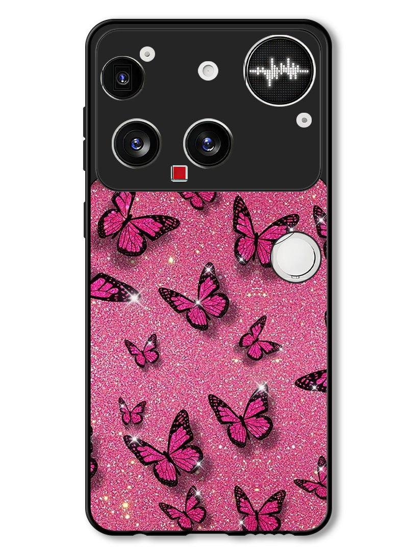 Theodor Case Compatible with Nothing Phone (3) 6.67 Inch Protection Shockproof Bumper Cover Pink Butterflies - Image 1