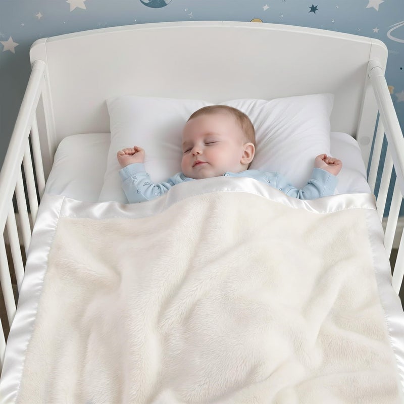 Pro Goleem Fleece Baby Blanket with 2 Inch Satin Trim Soft Anti-Static Plush Blanket for Boys and Girls Christmas Baby Gifts for Babies 30''x40''ï¼ŒWhite - Image 1