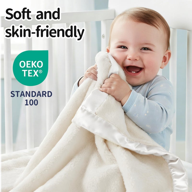 Pro Goleem Fleece Baby Blanket with 2 Inch Satin Trim Soft Anti-Static Plush Blanket for Boys and Girls Christmas Baby Gifts for Babies 30''x40''ï¼ŒWhite - Image 3
