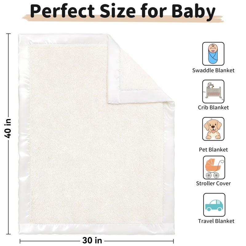Pro Goleem Fleece Baby Blanket with 2 Inch Satin Trim Soft Anti-Static Plush Blanket for Boys and Girls Christmas Baby Gifts for Babies 30''x40''ï¼ŒWhite - Image 5