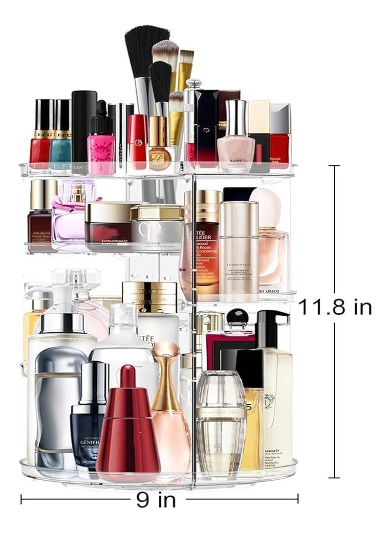Generic 360 Degree Rotating Makeup Organizer, Adjustable Makeup Rotating Holder Rack, Large Capacity Cosmetic Storage Box, Makeup Brush Organizer for Dressing Table (Transparent) - Image 5