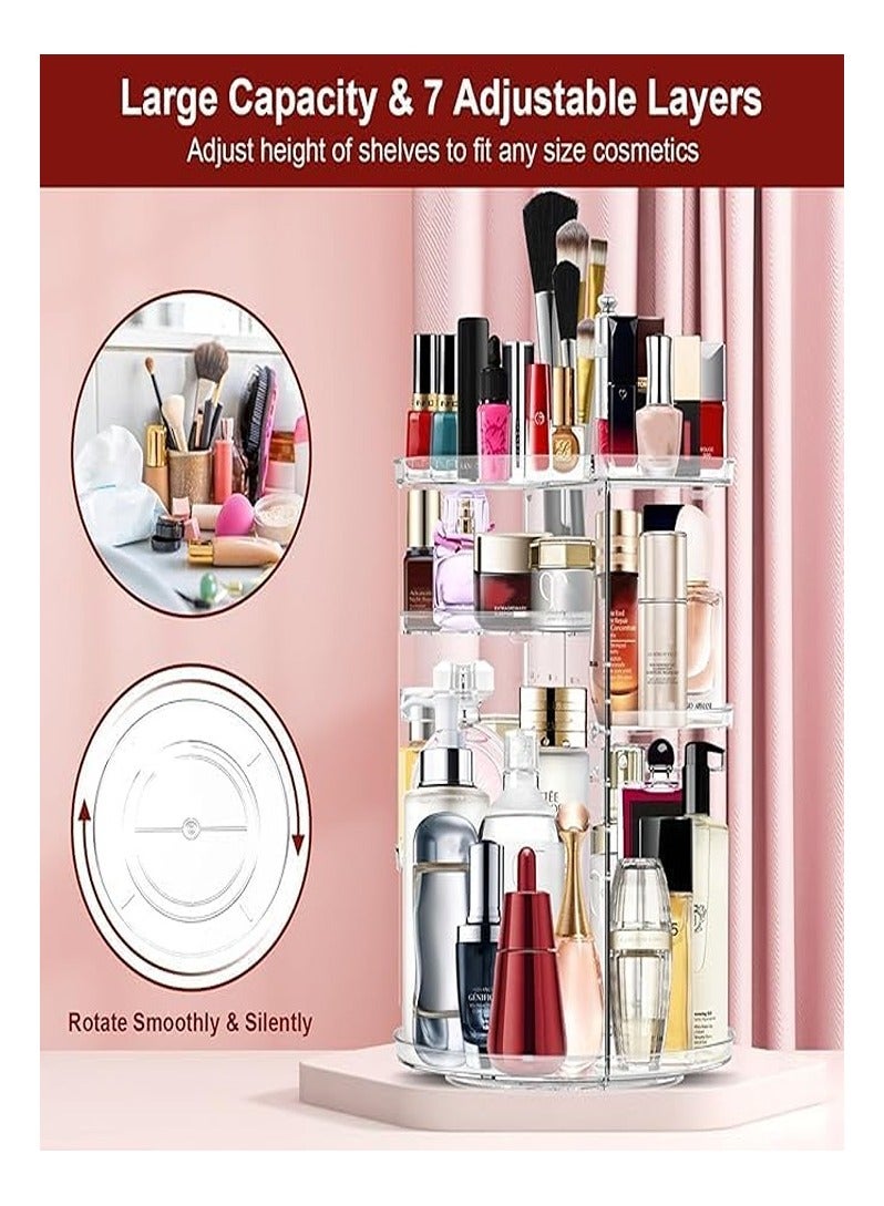 Generic 360 Degree Rotating Makeup Organizer, Adjustable Makeup Rotating Holder Rack, Large Capacity Cosmetic Storage Box, Makeup Brush Organizer for Dressing Table (Transparent) - Image 3