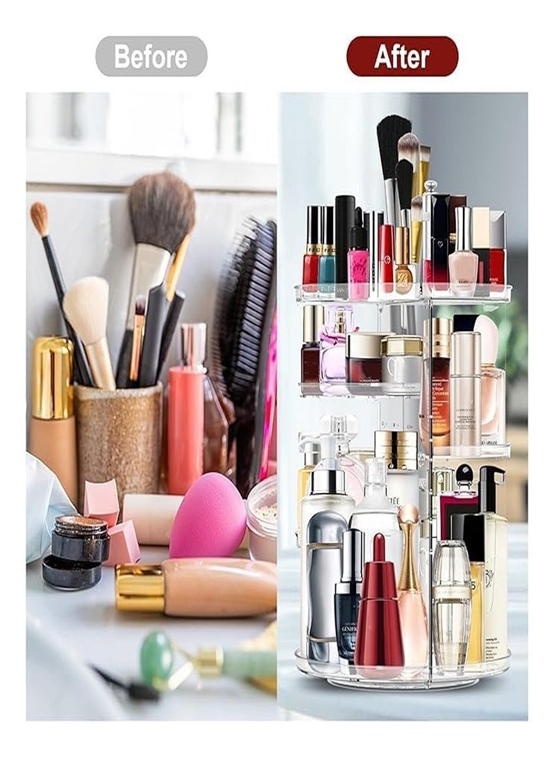 Generic 360 Degree Rotating Makeup Organizer, Adjustable Makeup Rotating Holder Rack, Large Capacity Cosmetic Storage Box, Makeup Brush Organizer for Dressing Table (Transparent) - Image 4