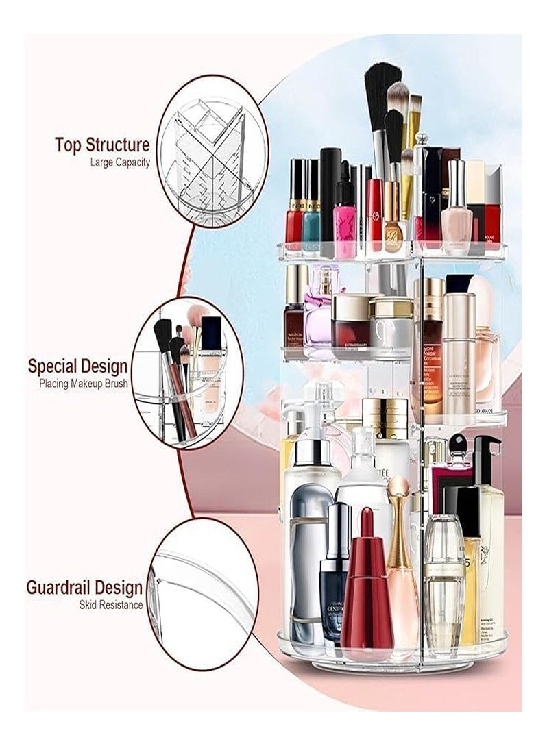 Generic 360 Degree Rotating Makeup Organizer, Adjustable Makeup Rotating Holder Rack, Large Capacity Cosmetic Storage Box, Makeup Brush Organizer for Dressing Table (Transparent) - Image 2