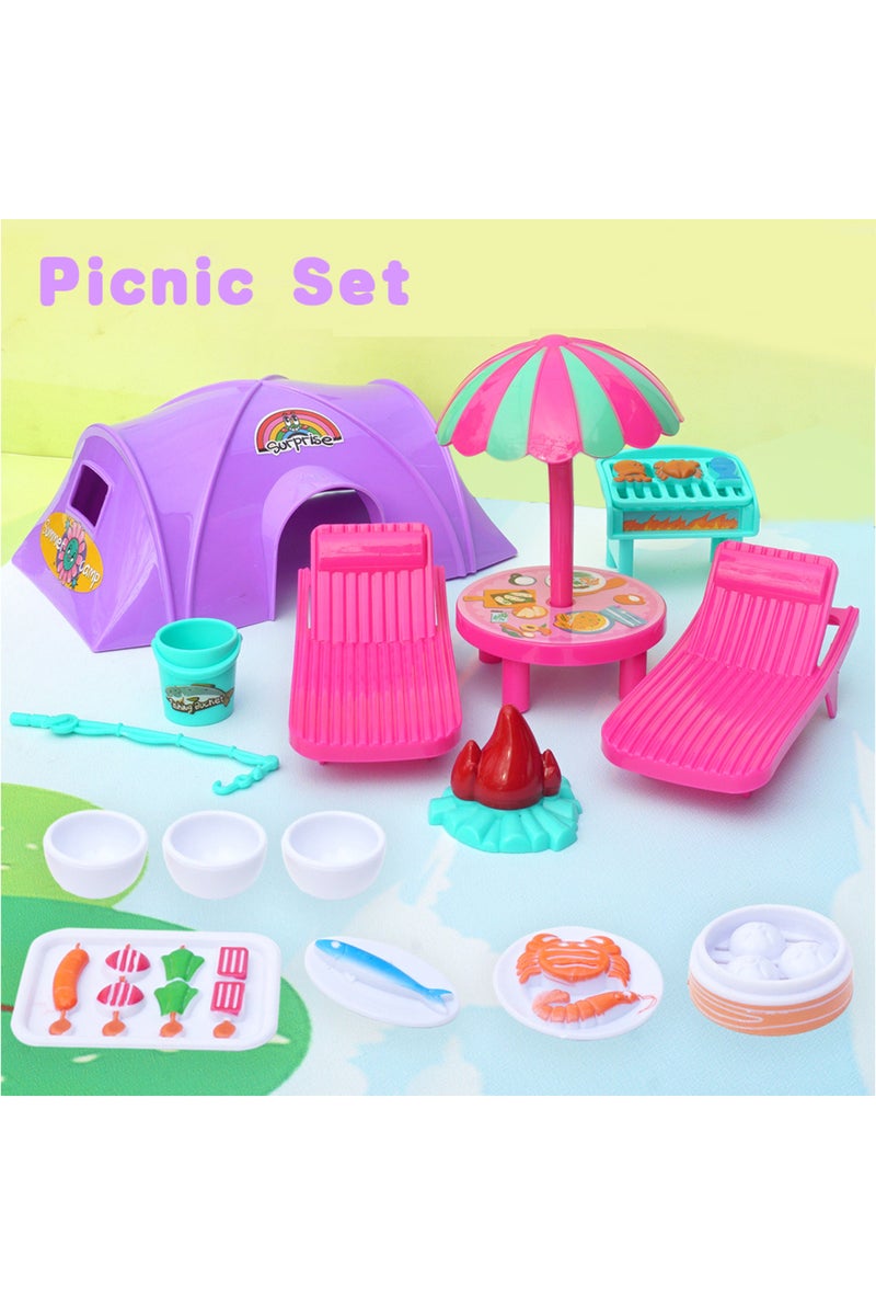 Picnic Set Children Toy 1:12 Dollhouse Furniture Miniatures Classroom Hospital Burgershop Forest Ani