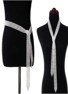 Glamorstar Glamorstar Rhinestone Neck Tie Glitter Sparkle Long Thin Women Scarf Neckerchief Silver  - Image 2